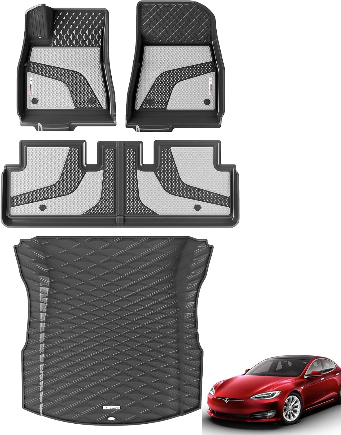 Coverado Tesla Model 3 Floor Mats 2024-2025, Custom Fit All Weather TPE Cargo Liner Floor Mats, Front and Rear Mats for 2024-2026 Tesla Model 3, Car Mats Trunk Tesla 3 Accessories (4 Pcs)
