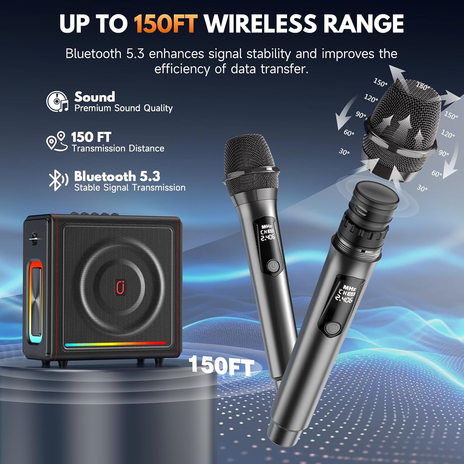 Karaoke Machine for Adults with 2 Wireless Microphones, Portable Bluetooth 5.3 Speaker with Bass/Treble/Echo Adjustment, PA System with Remote Control, Supports TV/TF Card/USB/AUX/TWS