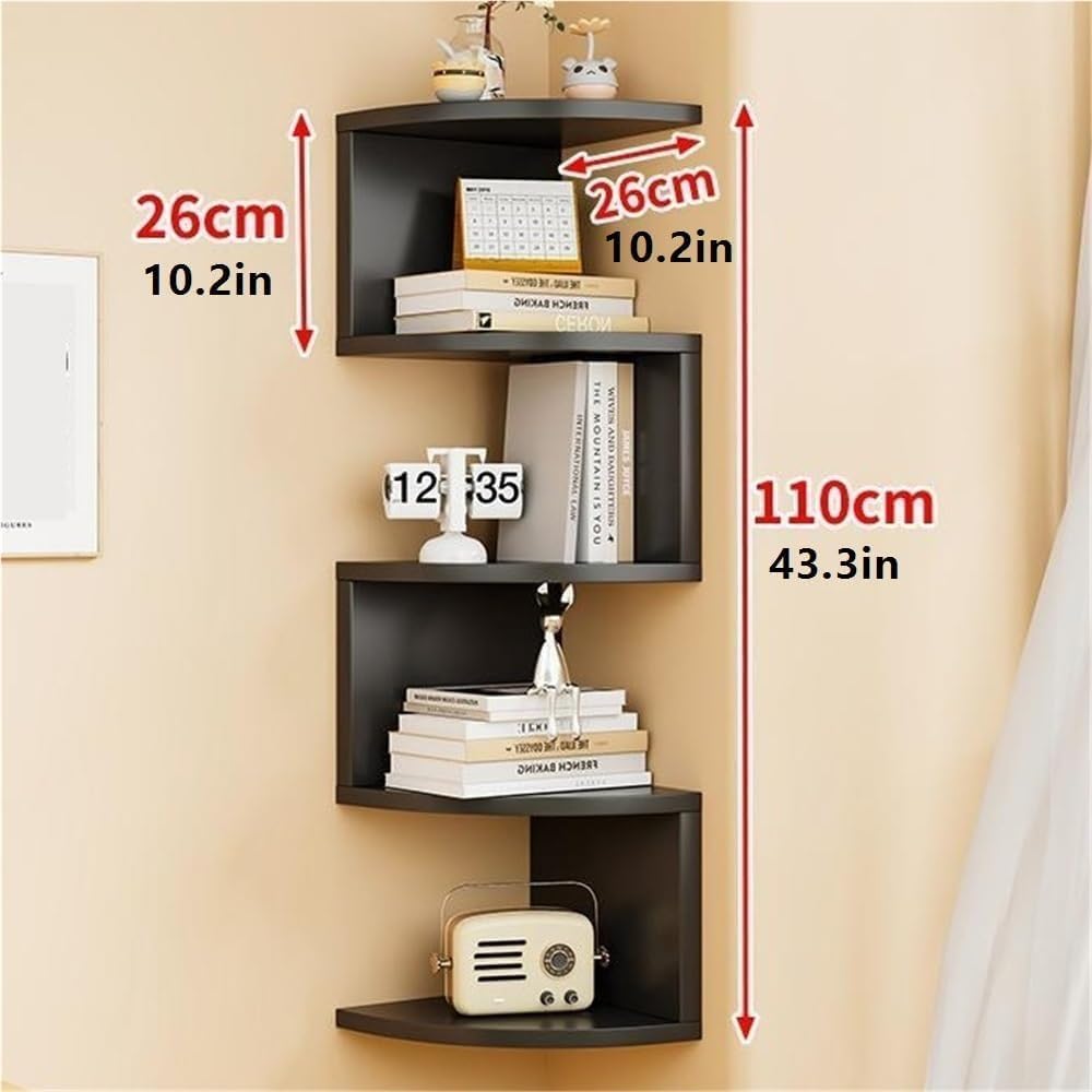 4-Tier, 5-Tier and 7-Tier Corner Floating Wall Mount Display Shelving Unit, Floating Shelves with Rounded Edge, Wall Mounted Shelf for Living Room,A,Medium