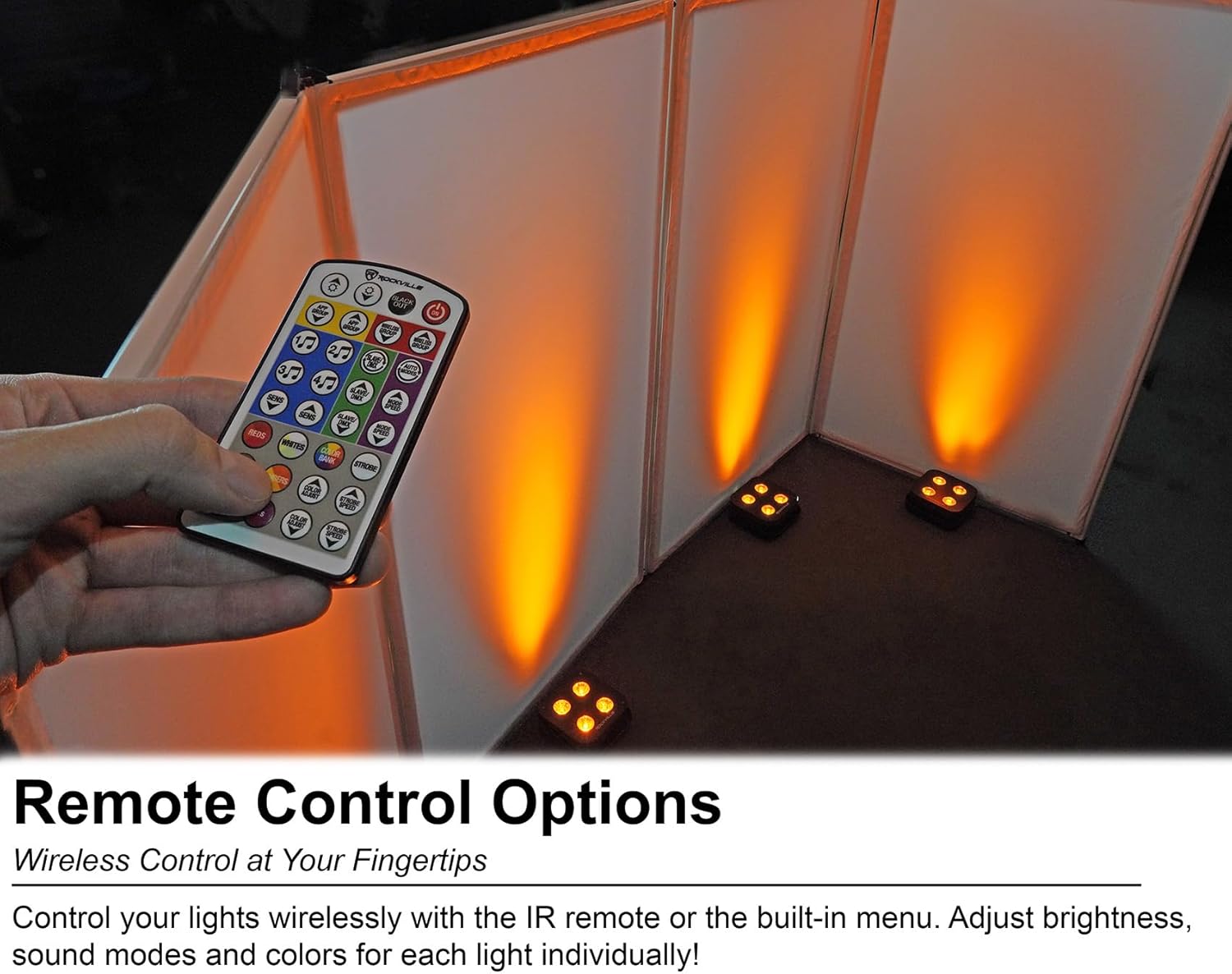 Rockville 4 Pack MINI IR4 Black 48W LED Par Wash Lights, 4x12W RGBWA+UV, Wireless DMX, App Group Control, Rechargeable Battery, Travel Bag, for DJs and Party Events