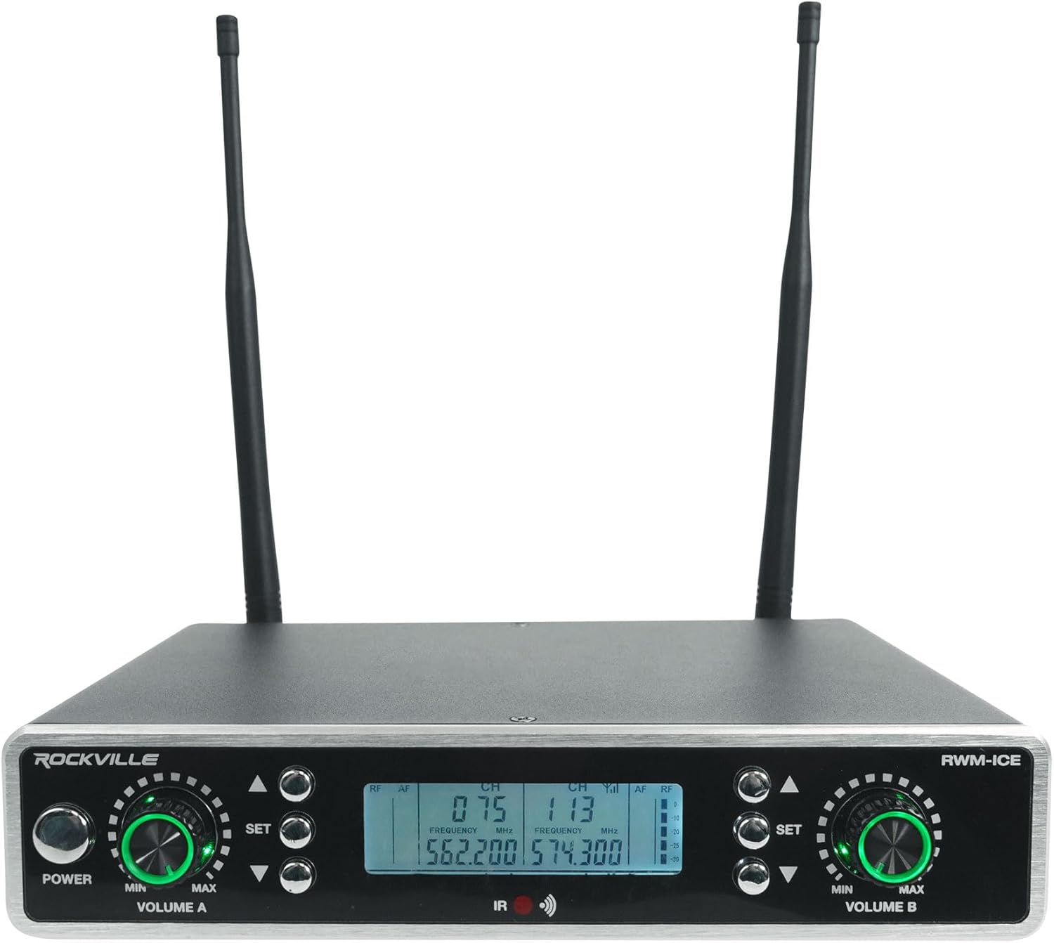 Rockville RWM-ICE Dual UHF 100 Channel, Diamond Handheld Wireless Microphone System, Long-Range 400ft, High-Fidelity Sound, Durable Metal Build, for Performers and Event Hosts