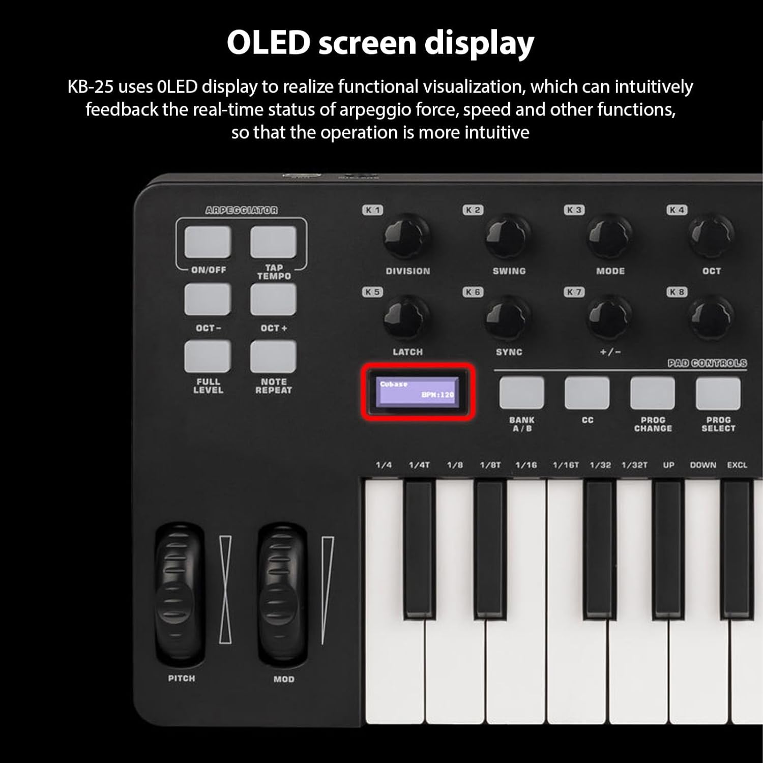 MIDI Controller, 25 Key USB MIDI Keyboard Controller, MIDI Keyboard with DAWs, 8 Backlit Drum Pads, 8 Knobs and Music Production Software Included
