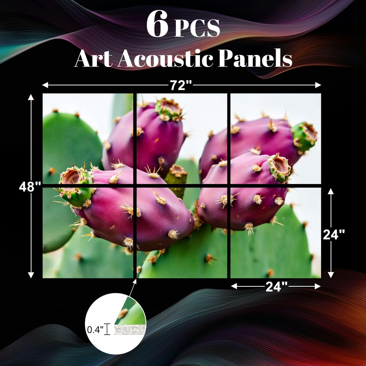6 Pack Art Acoustic Panels Opuntia cactus fruits ripen Soundproof Wall Panels, 48