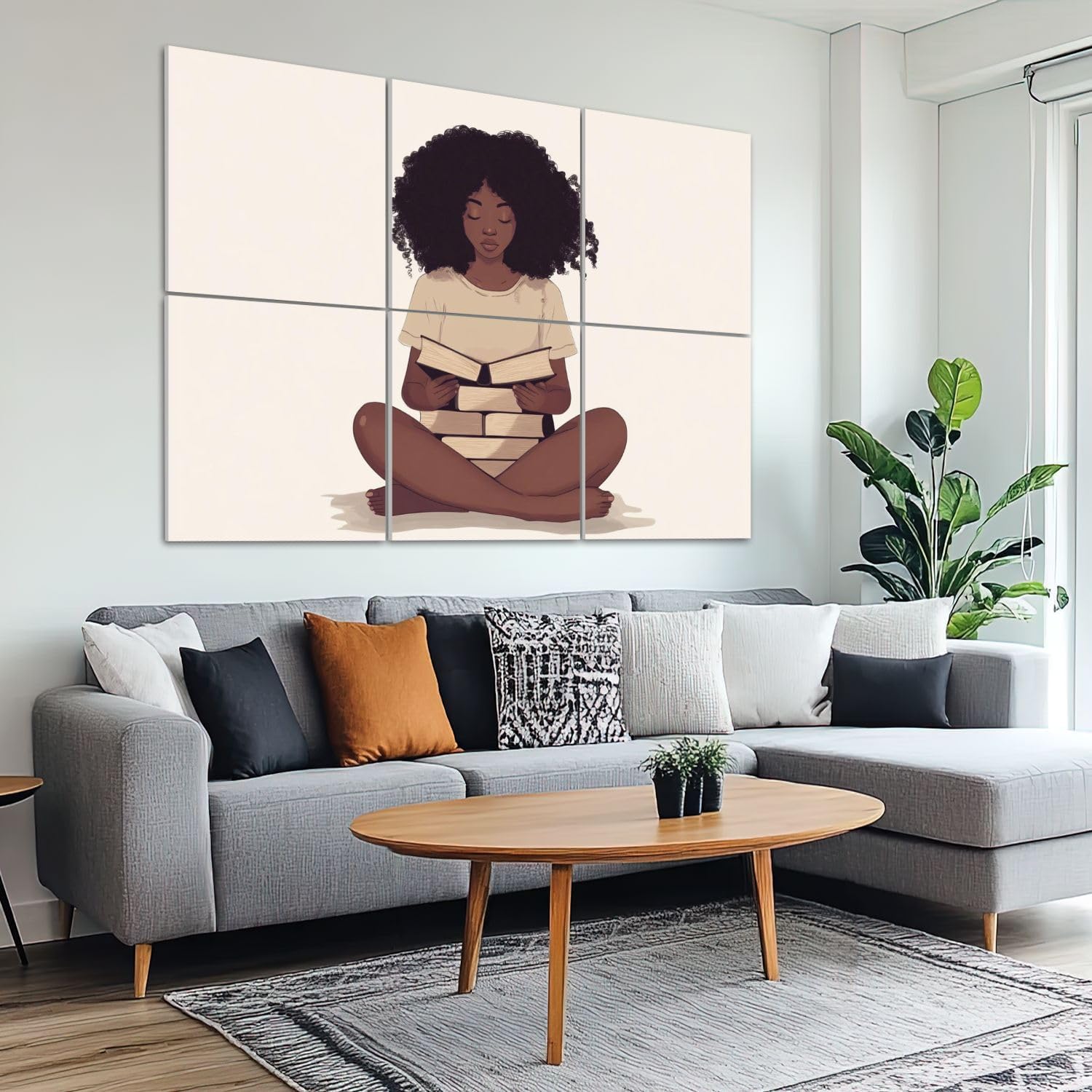 6 Pack Art Acoustic Panels Sound Absorbing African Girl Book Lover Modern Woman Reading Books Curly Hair Relaxed Decorative Soundproof Wall Panels Self Adhesive for Recording Studios Office 72