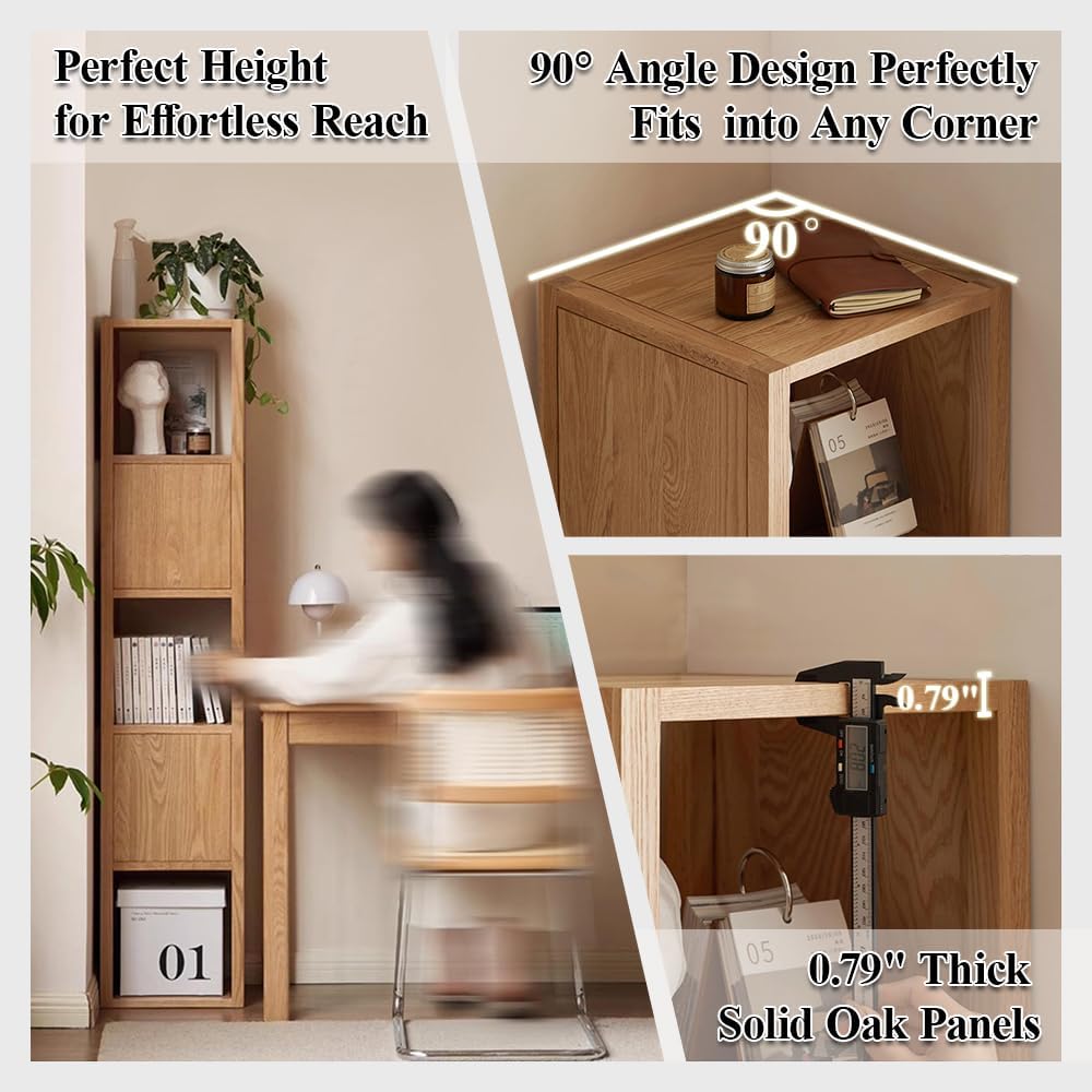 3 Cube Storage Organizer Bookshelf, 3-Tier Floor Standing Wooden Book Shelf, Open Shelf Corner Bookcase for Living Room Bedroom Office(Nature)