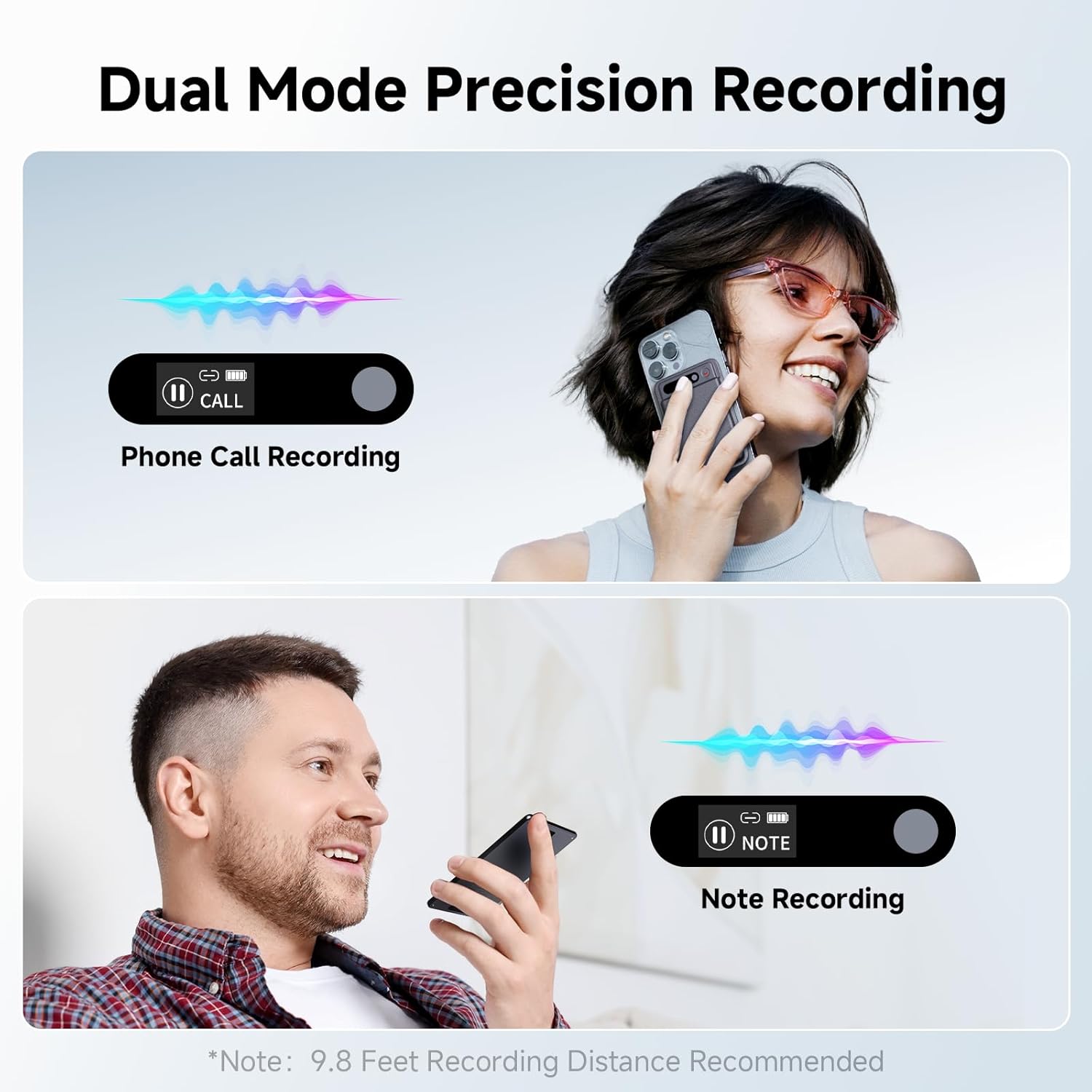 AI Voice Recorder, Note Voice Recorder with Transcribe＆Summarize, Al Noise Cancellation Technology, Two-Way Translation with APP, 80+ Languages, 64GB Memory, 120+ Templates Audio Recorder for Meeting