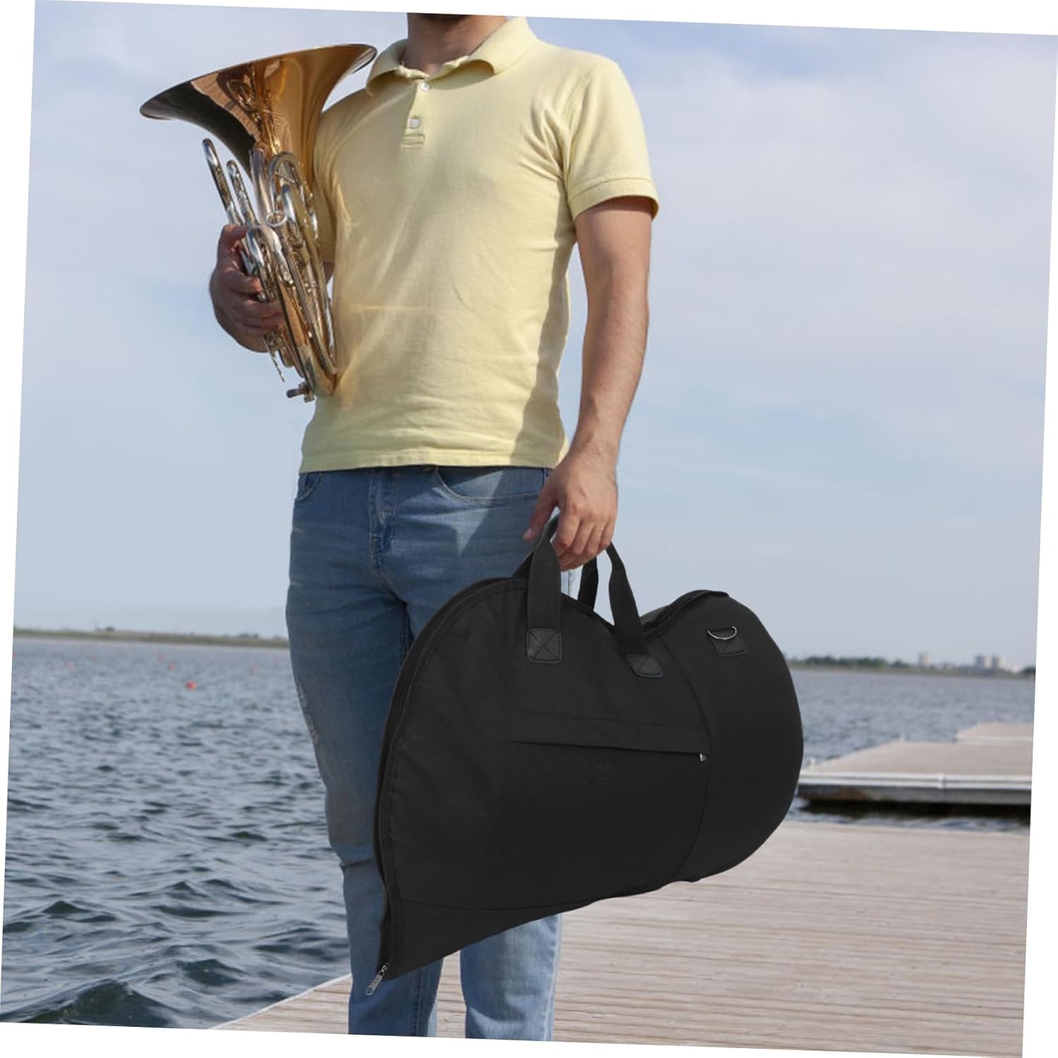 YARNOW Portable French Horn Storage Bag Shoulder Carry Case Rugged for Students and Professionals Random Color Handle