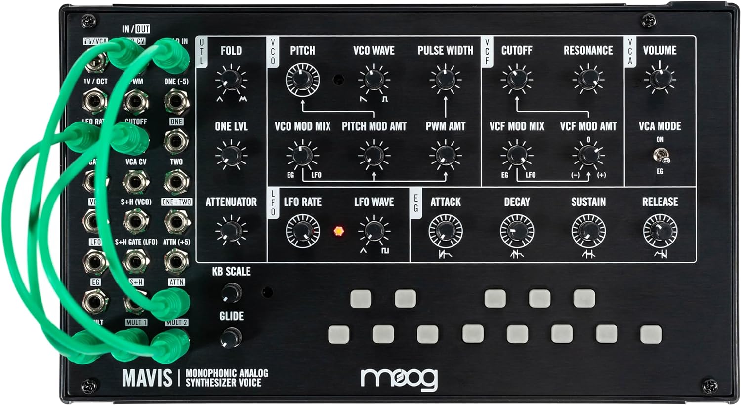 MOOG Mavis - Standalone Semi-Modular Analog Synthesizer Kit with Keyboard; Analog Oscillator, Filter, Envelope Generator; Wavefolder; and Dust Cover