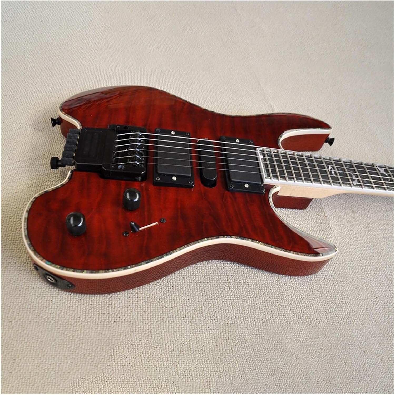VENEKA Headless Electric Guitar Easy to Carry Red 39 Inches Headless Electric Guitar with Basswood Body Rosewood Fretboard