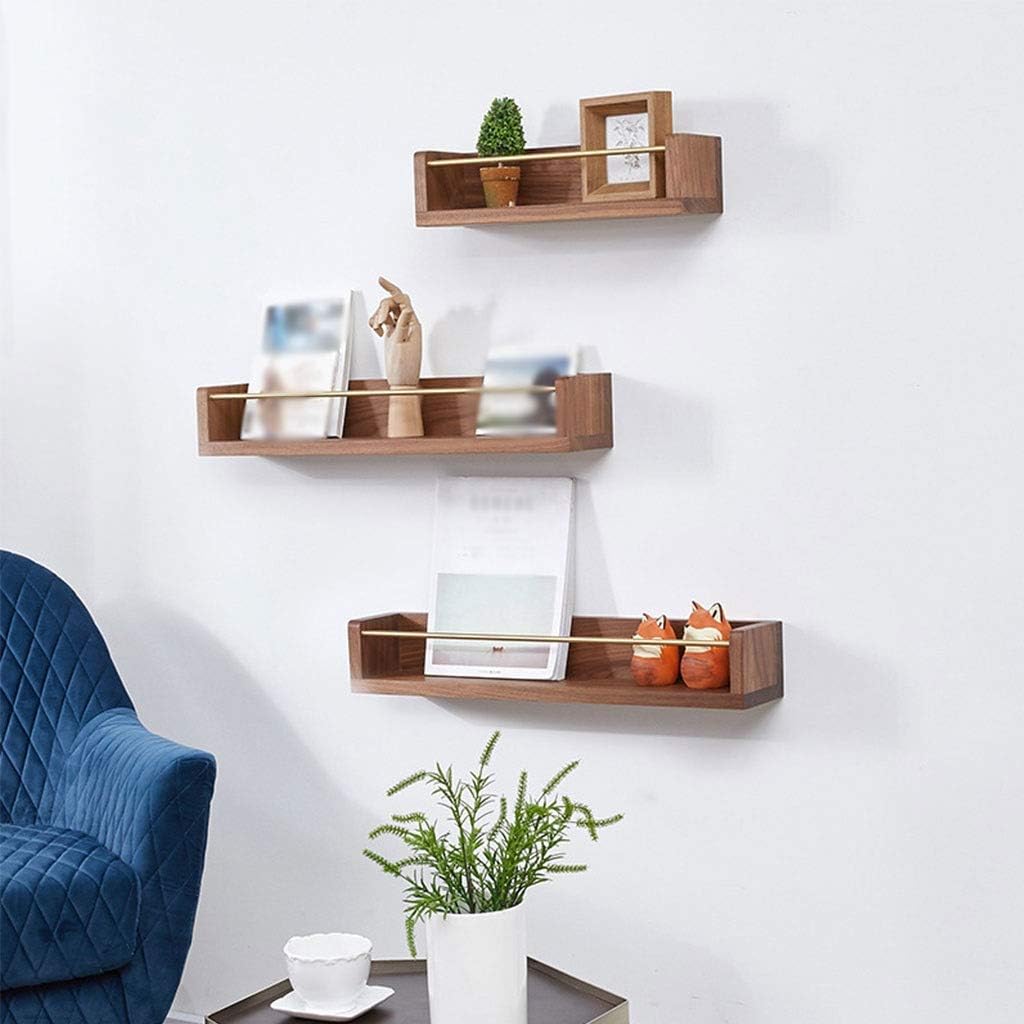 Floating Shelves Black Walnut Wall Mount Rack, Home Wall Shelf, Newspaper Magazine Display Stand, Retro Wall Decoration, Load Bearing 22kg (Color : Wood Color, Size : 40cm)