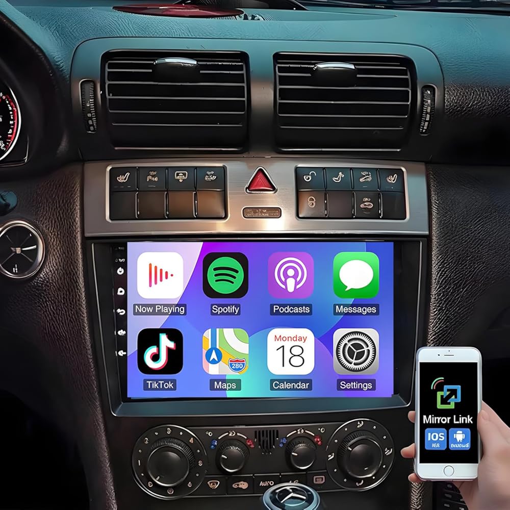 4+64G Car Stereo for Mercedes Benz C CLK CLC G-Class W203 W463 S204 A209 C209 2003-2009 Radio Upgrade 9 Inch Touch Screen for Mercedes Benz w203 Wireless Carplay Android Auto Backup Camera FM GPS BT
