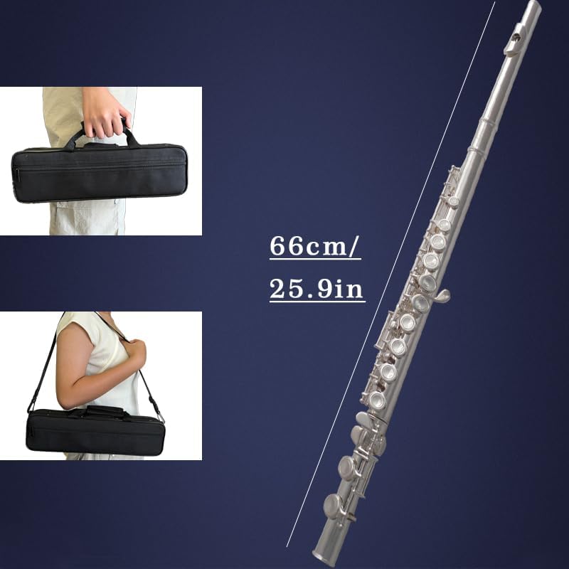 flute 16-hole closed-hole C-tone nickel-plated, beginner to play graded flute, with box and cleaning kit.