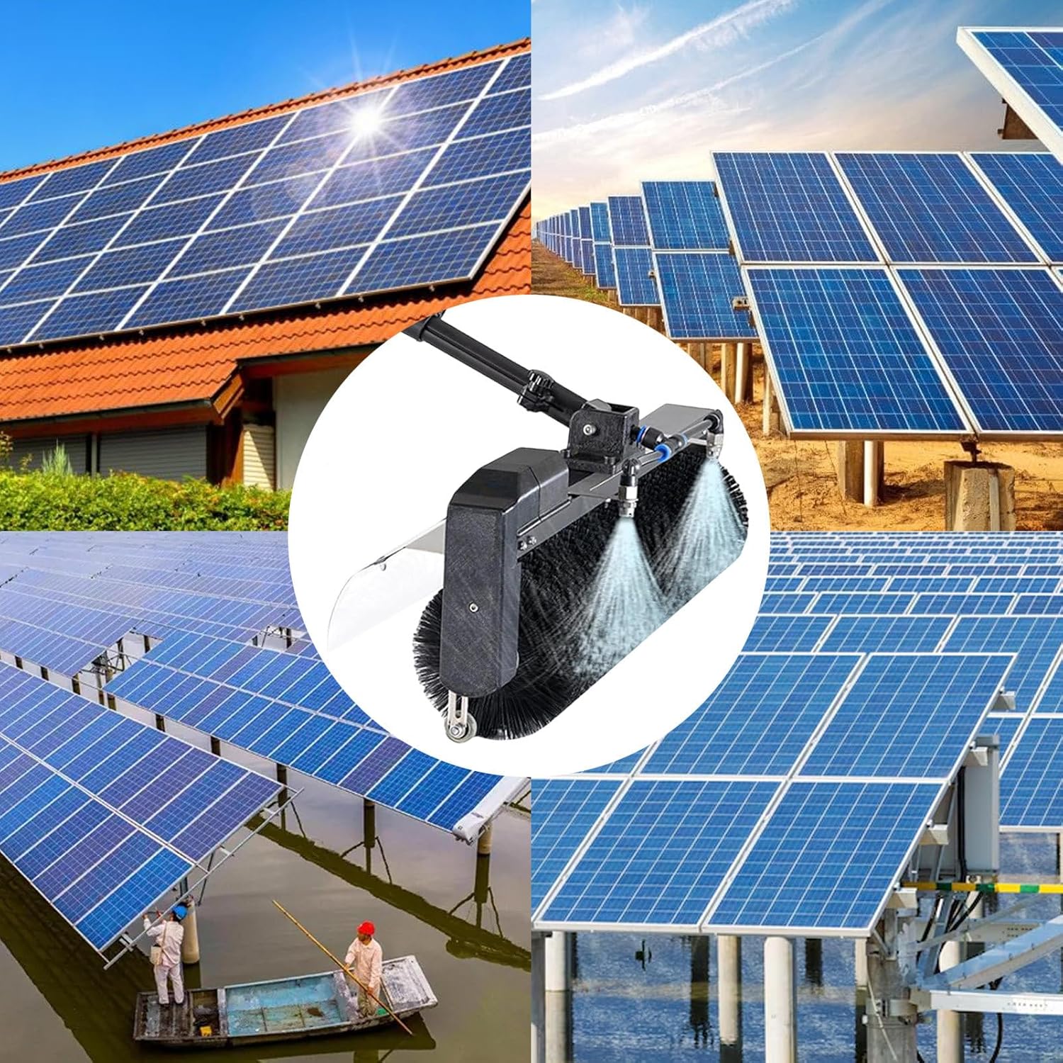 5.5 m (18 ft) Electric PV Panel Cleaning Machine - 360° Auto Rotated Brush Head,Automatic Water Supply,60 cm Cleaning Distance