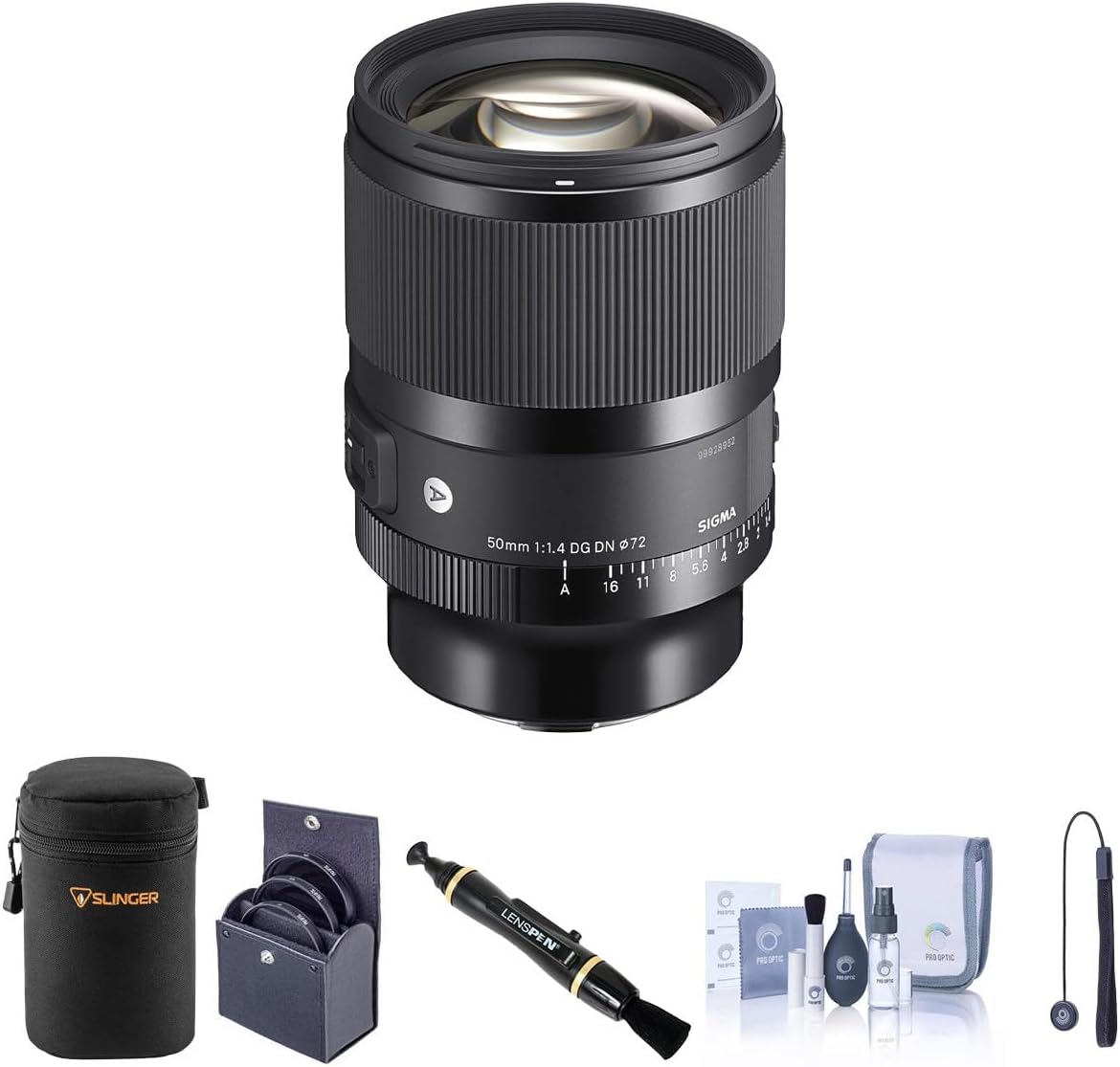 Sigma 50mm f/1.4 DG DN Art Lens for L Mount Bundle with 72mm Filter Kit, Lens Case, Lens Cleaner, Cleaning Kit, Lens Cap Tether