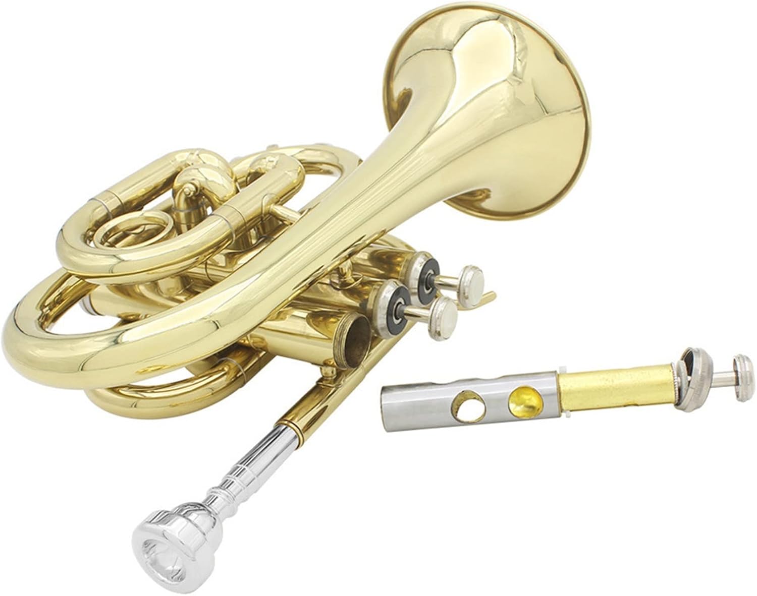 Standard Trumpet Set Mini Pocket Trumpet Bb Flat Brass Wind Instrument with Mouthpiece Gloves Cleaning Cloth Carrying Case