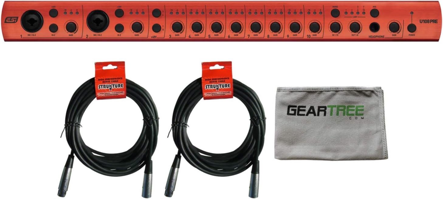 ESI ESI-U108P 10-Preamp / 8-Output USB Audio Interface w/Cloth and 2 XLR Cables