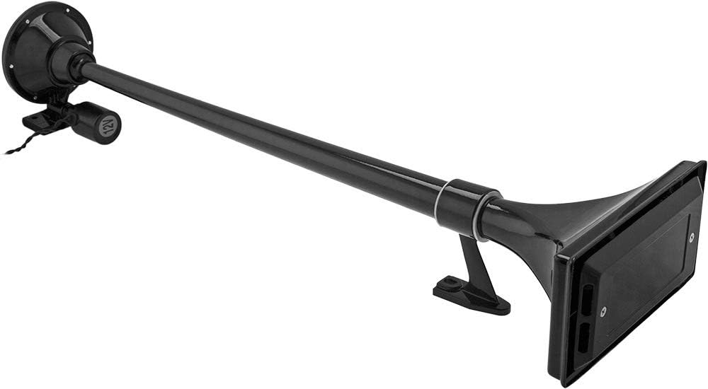 Vixen Horns Train Horn for Boat/Truck/Car. Air Horn Waterproof Black Single Trumpet (Large) + Cover. Super Loud dB. Marine Grade Finish. Fits 12v Vehicles like Semi/Pickup/Jeep/SUV VXH1167B