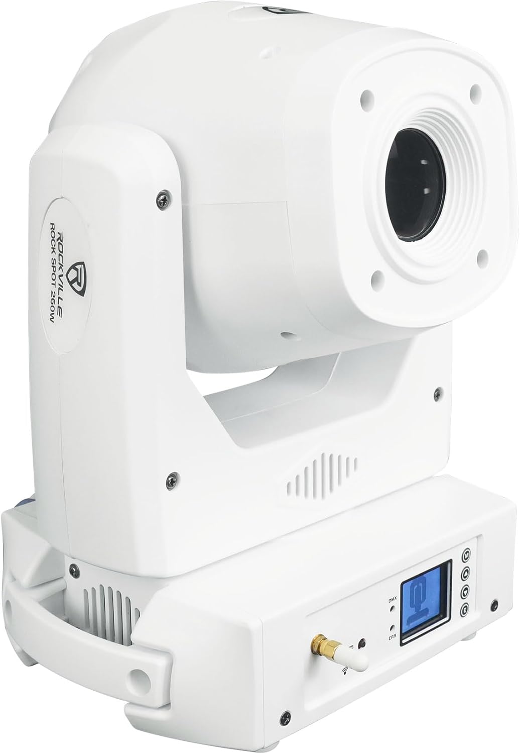 Rockville Rock SPOT 260W White Moving Head Light, Wireless DMX, Prism Effect, GOBO Overlay, Zoom Focus, for DJs, Clubs, and Stage Productions, 2-Piece