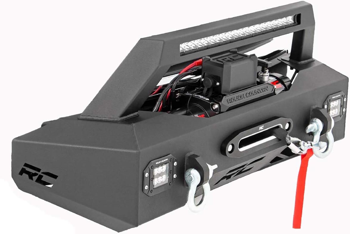 Rough Country EXO Winch Mount System for Chevy Silverado 2500HD/3500HD (2011-2019) - Includes 20-in LED Light Bar, Dual 2-in LED Cubes, D-Rings