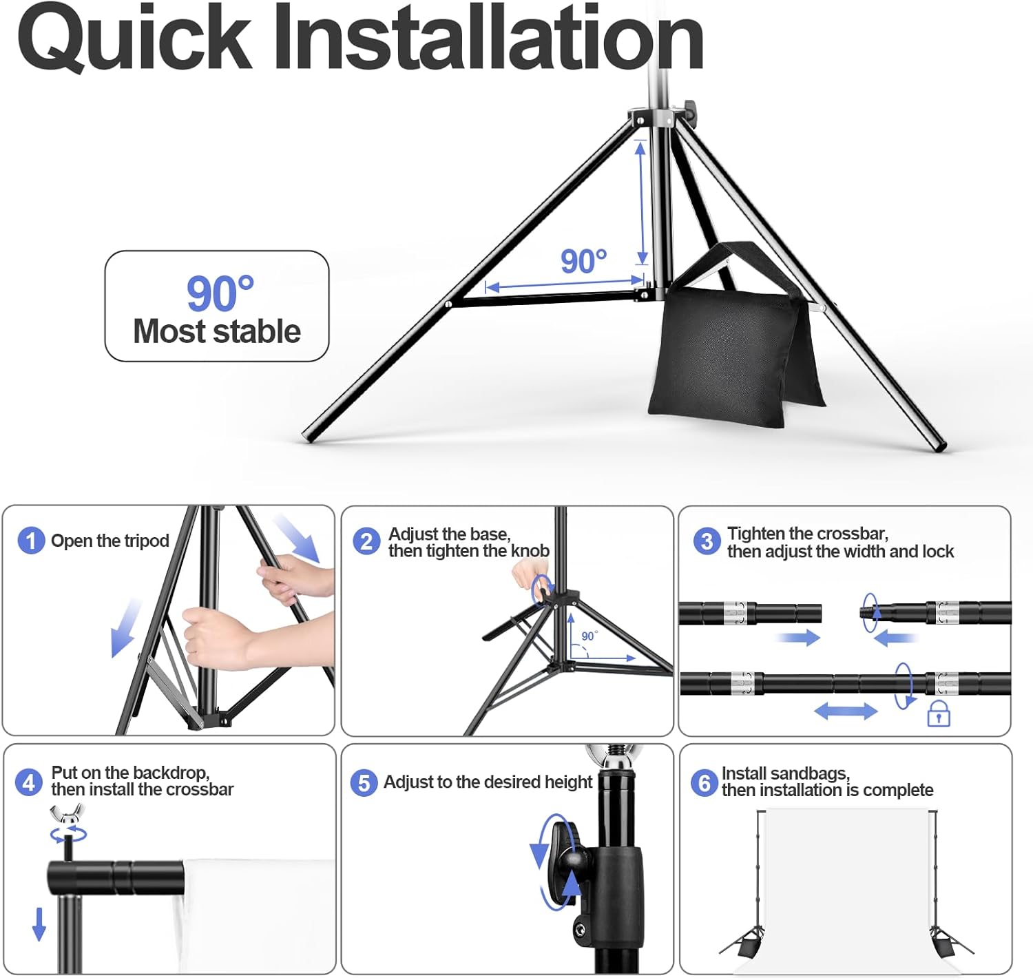 EMART 8.5x10ft Green Screen Backdrop Kit with Sand Bag, Photography Background Support System with 10x12ft Polyester Backdrop(Black/White/Green) for Photography, Parties, Wedding, Video Shooting