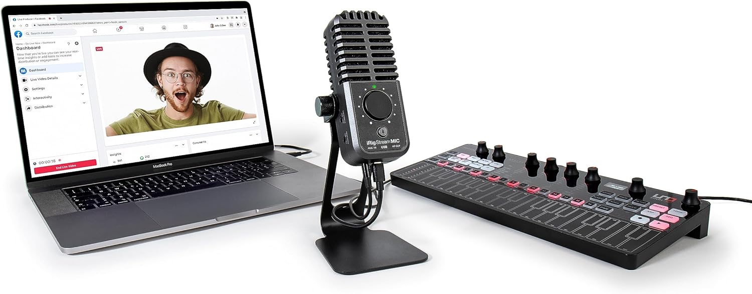 IK Multimedia iRig Stream Mic USB Condenser Microphone with Integrated Audio Interface -Podcast, Gaming for pc, Streaming Plus Audio Mixer