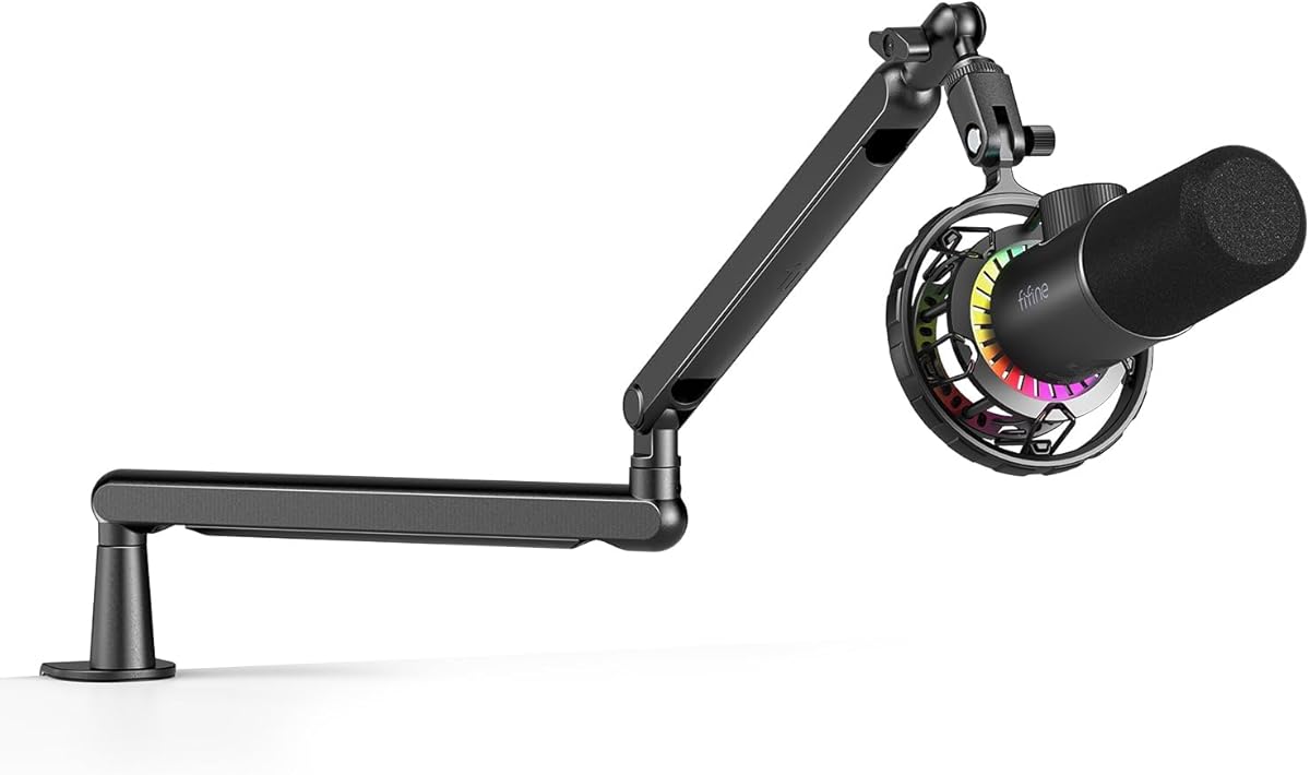 FIFINE USB Gaming Microphone and Microphone Arm Stand,RGB Cardioid Dynamic Mic for PC,Boom Arm Stand with Desk Mount Clamp, Screw Adapter,Cable Management,for Podcast Streaming Studio(K658+BM88)