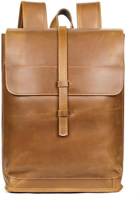 Genuine Leather Backpack for Men Vintage Laptop Bag Business Travel Rucksack Work Office Daily Use Gift Box (Brown,Large)