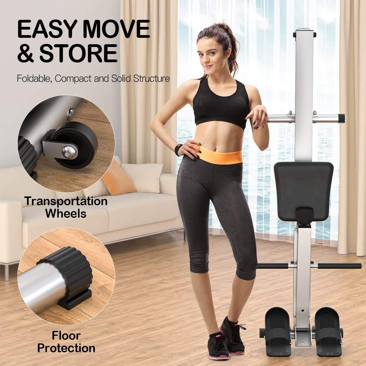 Compact Rowing Machine for Home Use, Magnetic Resistance Foldable Rower for Full Body Workout, Space Saving Design with LCD Display