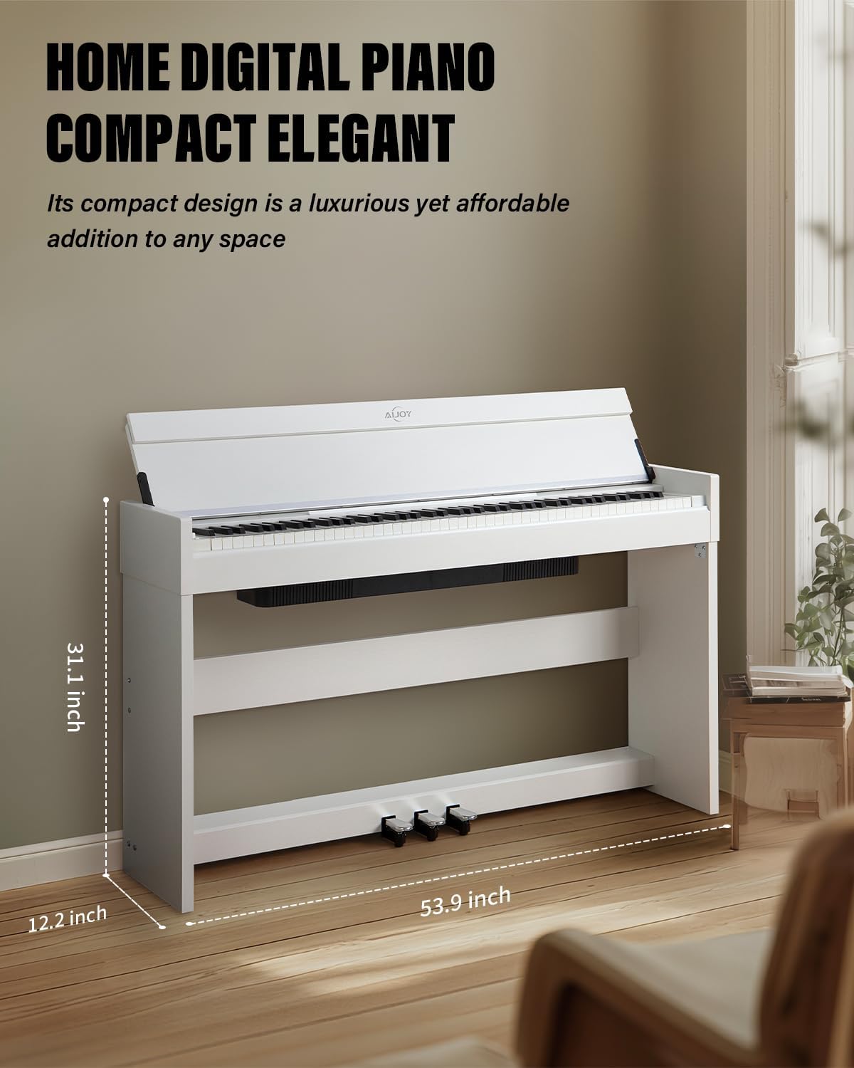 AiJoy 88 Key Weighted Digital Piano Keyboard, Graded Hammer Action Wooden Electric Piano with Cover & Triple Pedal, Sensitive Touch, Support USB MIDI Connect, Recording, Headphone, MP3 Player(White)