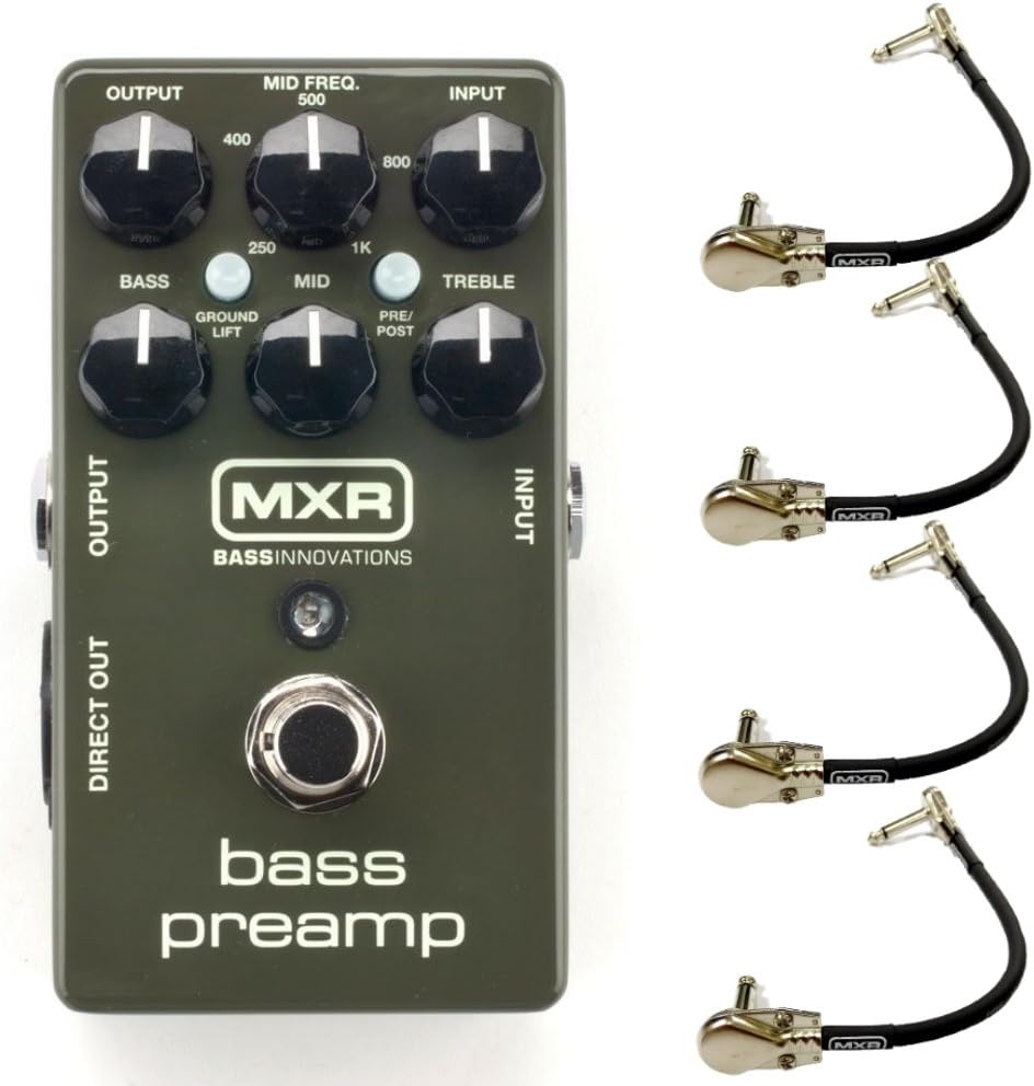 MXR M81 Bass Preamp Effects Pedal Bundle with 4 MXR Right Angle Patch Cables