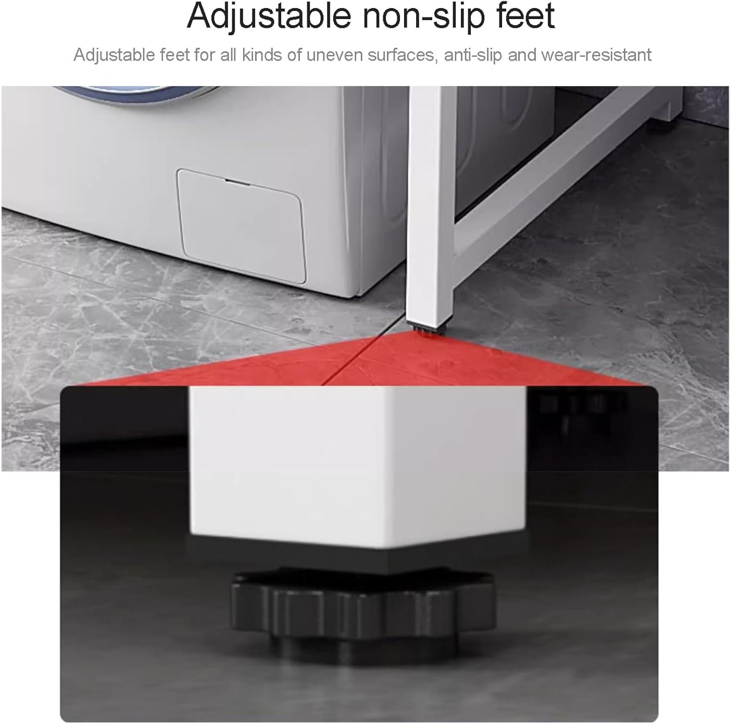 Adjustable Non-Slip Feet Drum Washing Machine Storage Rack - Space-Saving Shelf Unit for Small Kitchen Bathroom, Organiser Shelf Freestanding Over Washing Machine