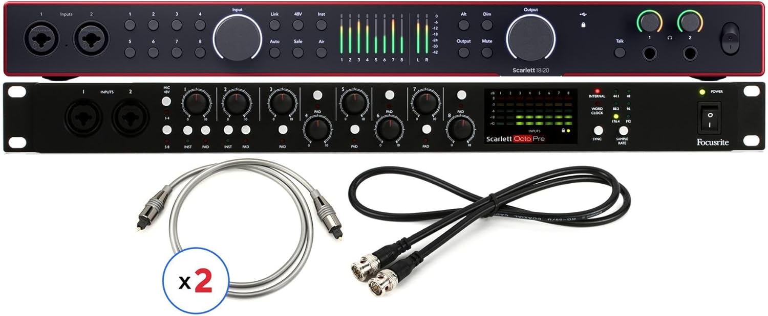 Focusrite Scarlett 18i20 4th Gen USB Audio Interface with Preamp Expansion Bundle, 18-In/20-Out, High-Performance Mic Preamps, Studio-Grade Sound Quality, Perfect for Recording, Mixing, and Podcasting