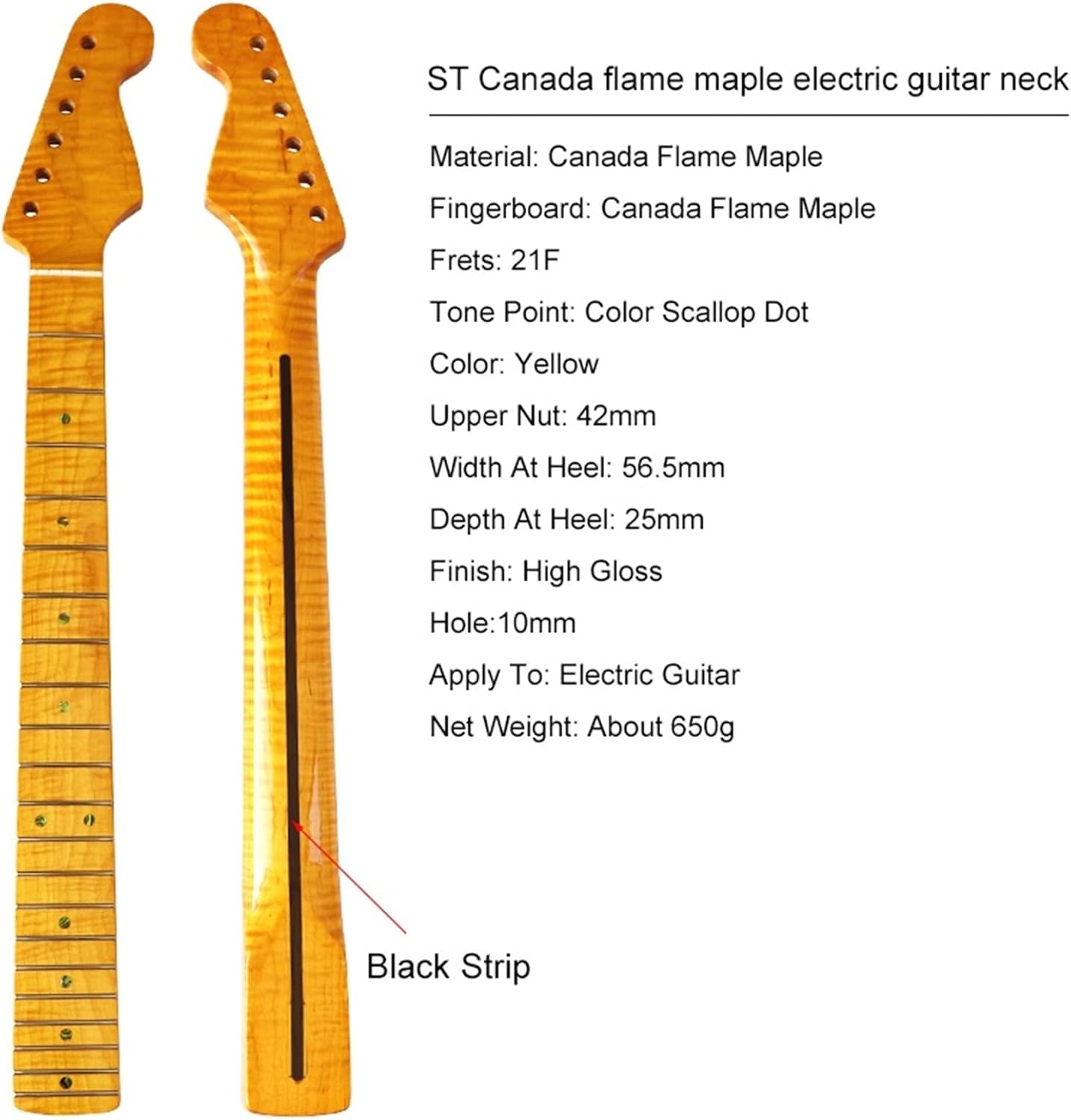 Guitar Neck Canadian Flame Maple Wood Electric Guitar Neck 21F 22F Neck for Electric Guitar Guitar ​Neck Replacement (Color : 9)