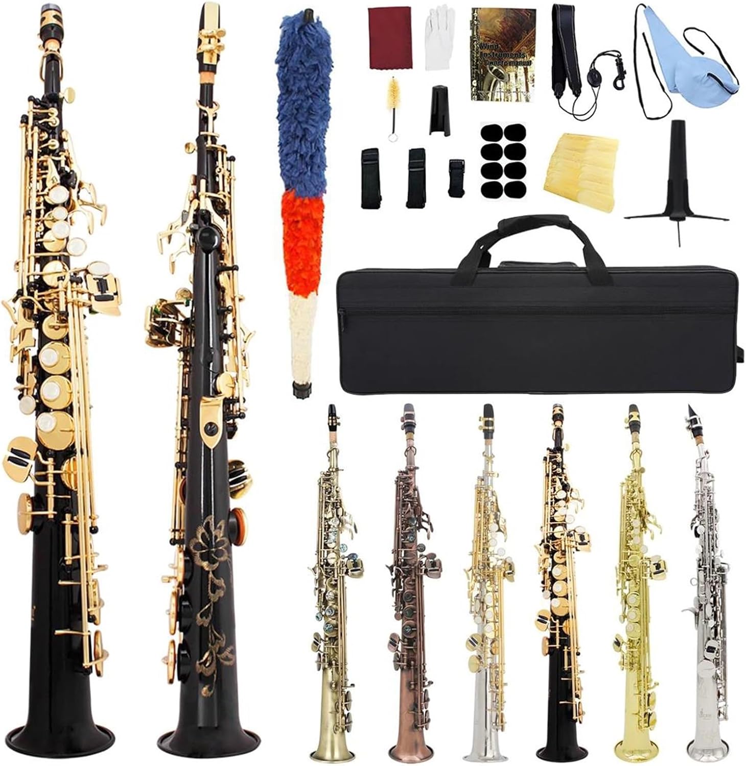 Saxophone Soprano Saxophone Straight Tube B Flat Key Woodwind Instrument(3)