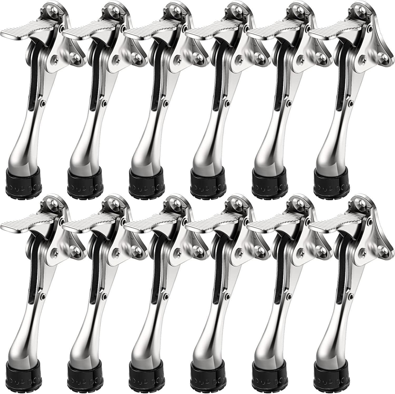 Chumia 12 Pieces Heavy Duty Door Stoppers 5.35 Inches Kickdown Adjustable Kick Down Door Stop for Bottom Easy Pedal with Rubber Tips Commercial(Silver)