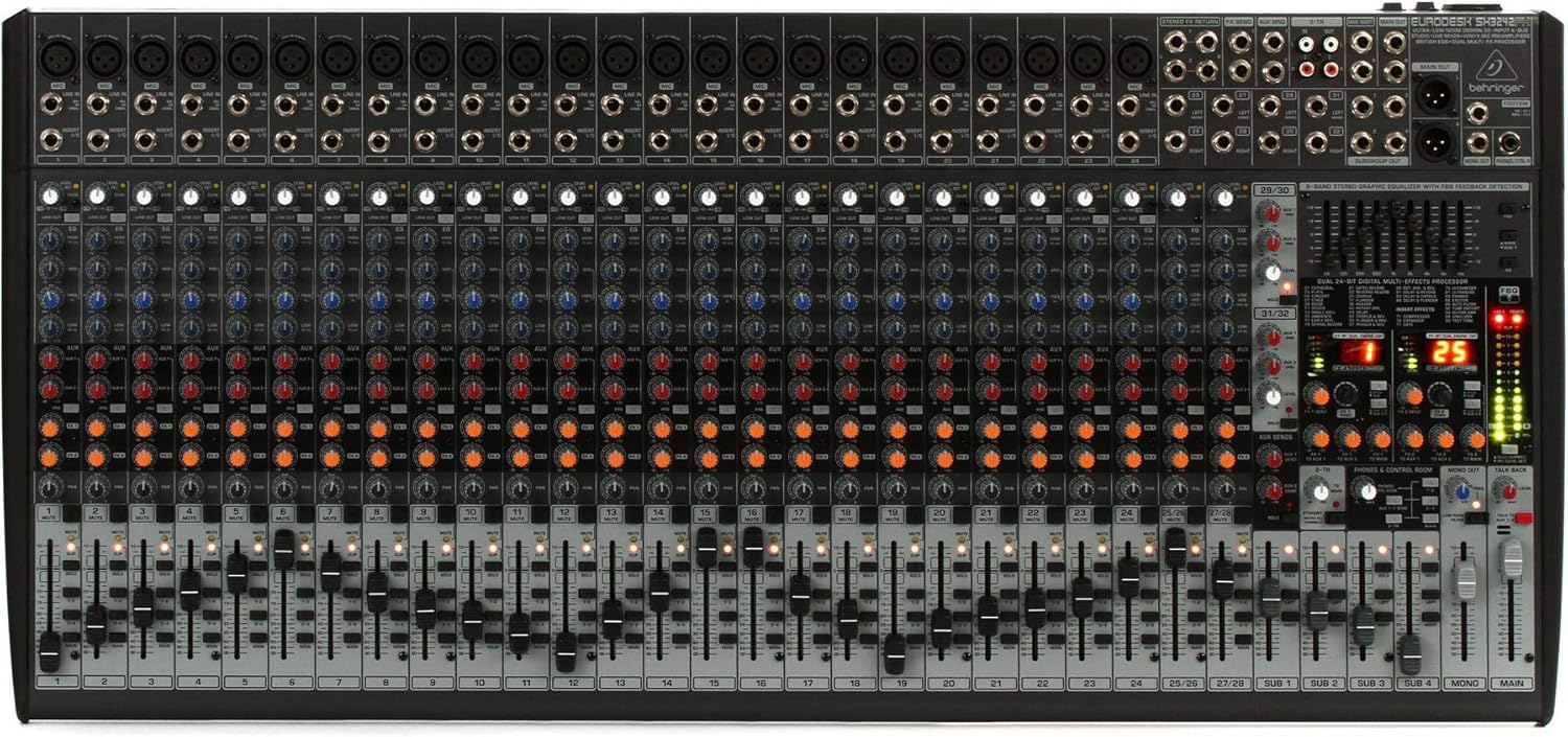 Behringer Eurodesk Sx3242fx Ultra-Low Noise Design 32-Input 4-Bus Studio/Live Mixer With Xenyx Mic Preamplifiers, British Eqs And Dual Multi-Fx Processor