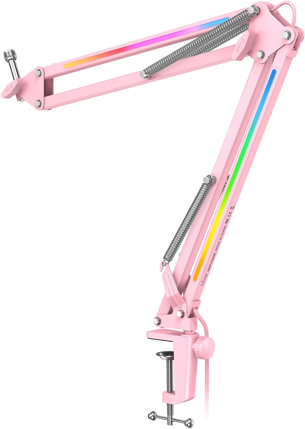 FIFINE Microphone Boom Arm, Metal Heavy Duty Mic Stand with Controllable RGB Light, C-Clamp, Compatible with AM8 for Gaming, Podcasting, Recording, Streaming-BM38P