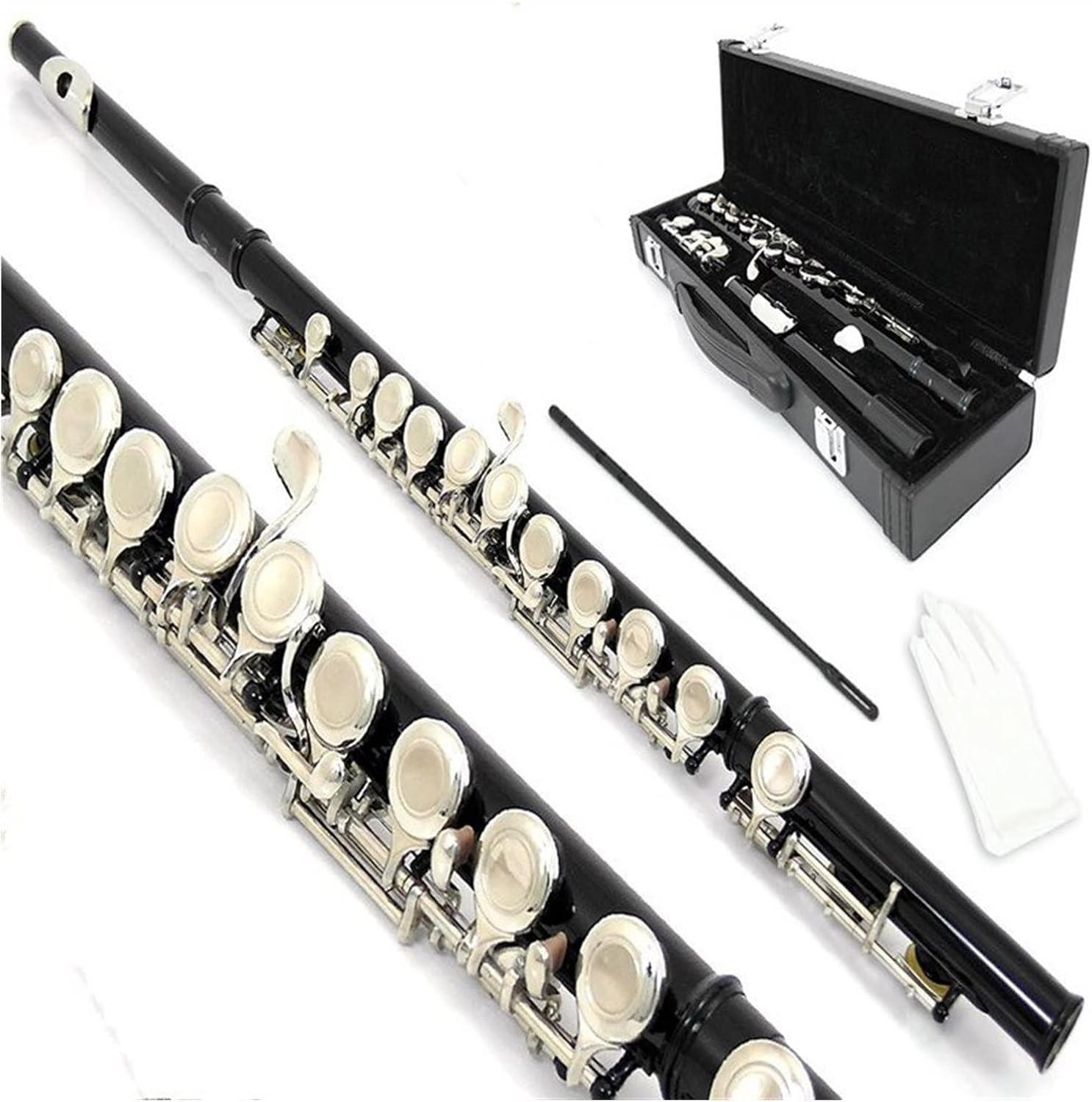 Flute Cupronickel Plated Silver 16 Holes C Key Woodwind Instrument with Gloves Padded Case Flutes (Color : 02)