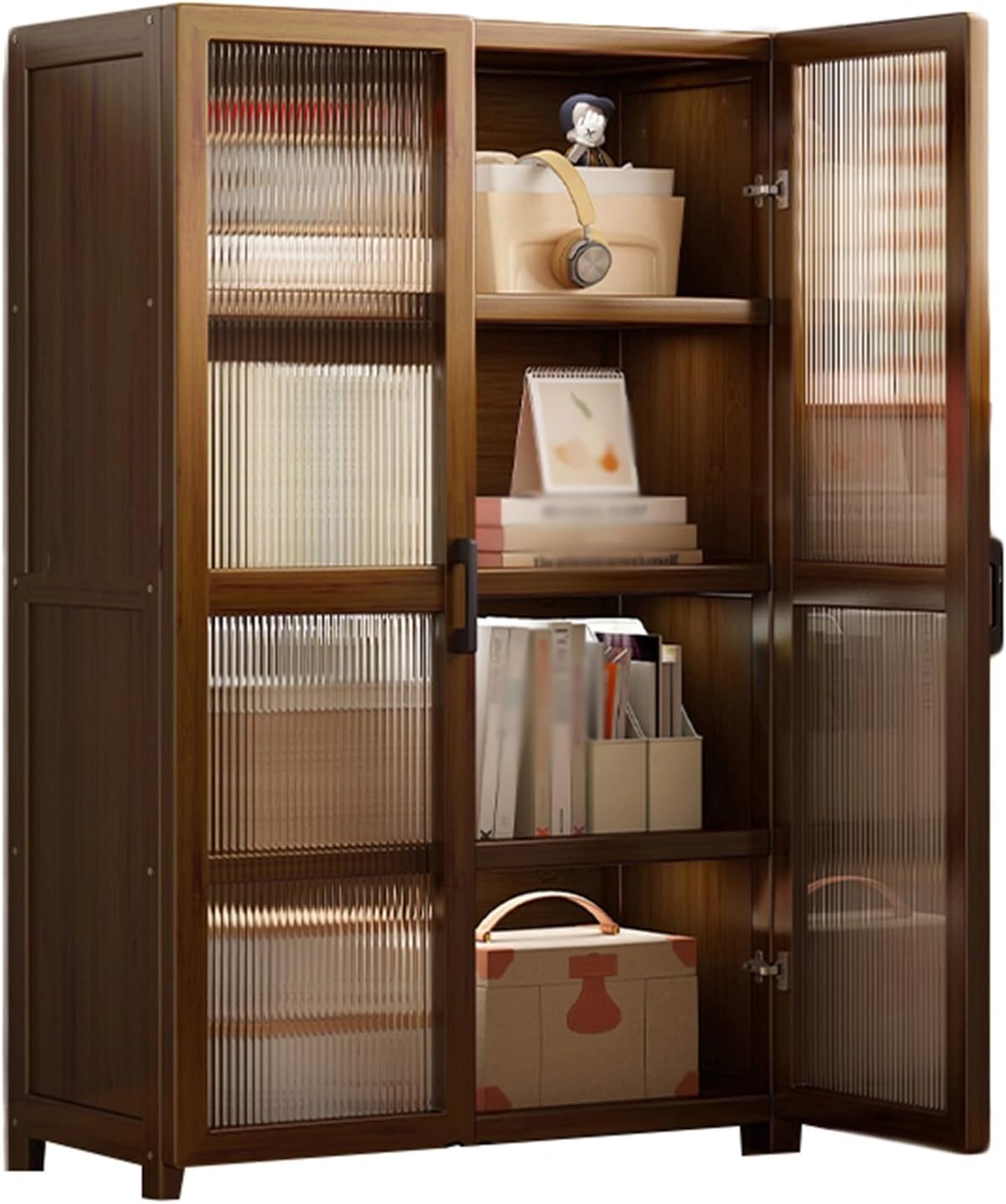 Industrial Bookshelf,4/5/6 Layer Corner Bookcase, Multi-Layer Storage Rack,Storage Display Rack,Corner Shelf, Suitable for Small Space, Office（Brown）(4tier) ()