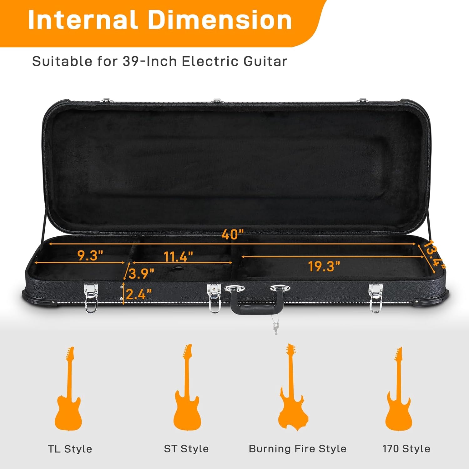 Ktaxon Electric Guitar Hard Case, Rectangle Wooden Standard 39-Inch Electric Guitars Hard-Shell Protective Carrying Case for KST/KTL/170 Model with Lock Latch Padding (Black)