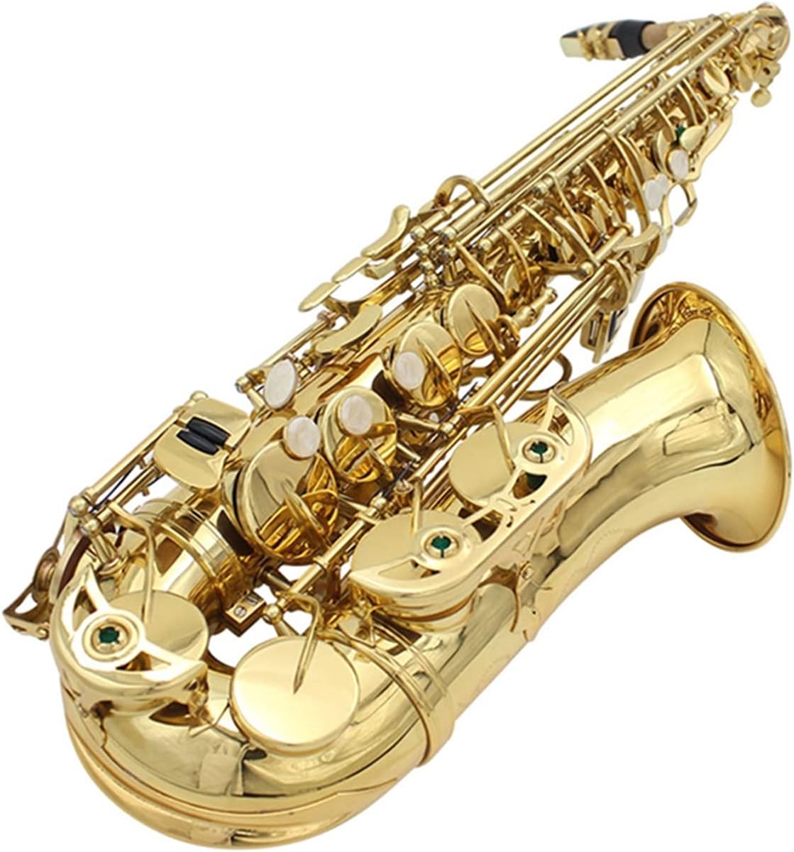 Saxophone Straight E Flat Golden Silver Alto Saxophone Adult Beginners Practice Saxophone Key Type Woodwind Instrument (Color : Gold)