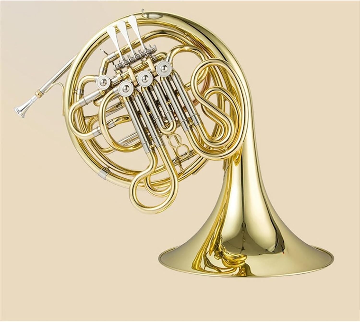 Brass French Horn Four-key Split Double Horn Instrument B Flat Three-key Double Horn Professional Performance(Size:4)