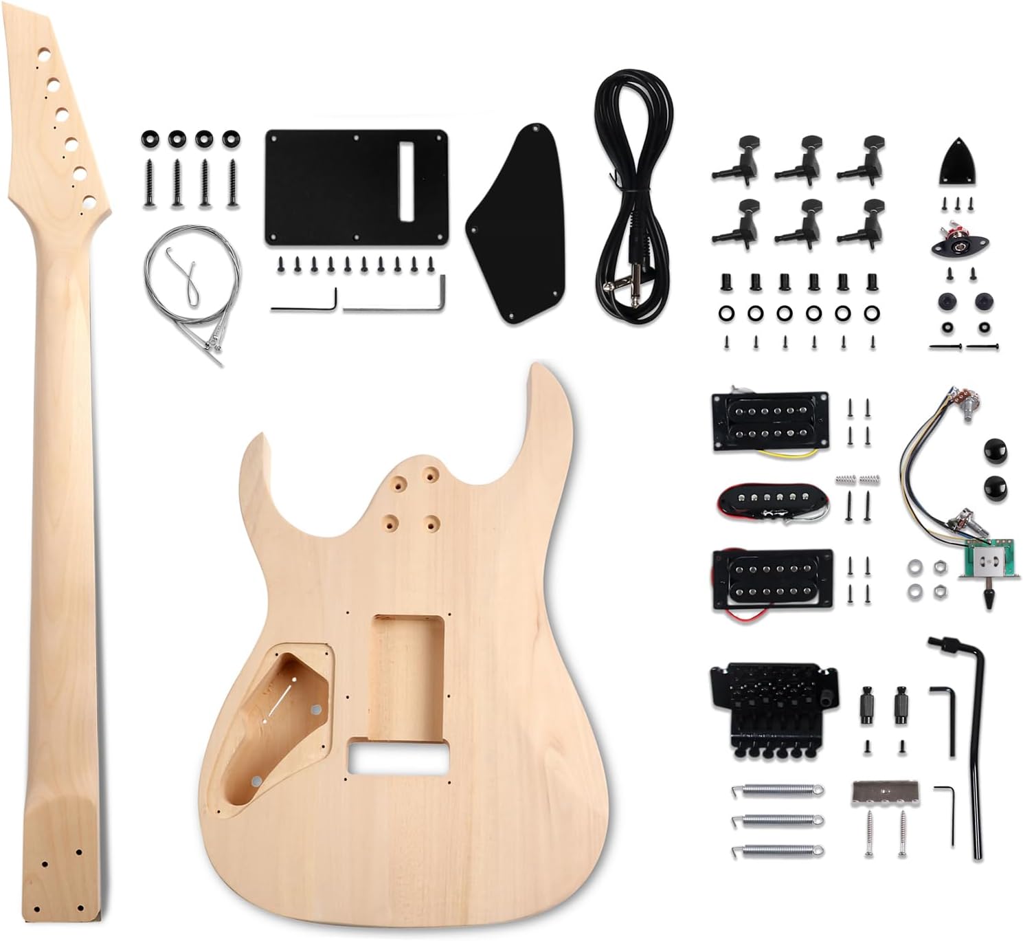 DIY Electric Guitar Kit Beginner Kit 6 String Right Handed with Basswood Body Hard Maple Neck Poplar Laminated Fingerboard Black Hardware Build Your Own Guitar JS Series.