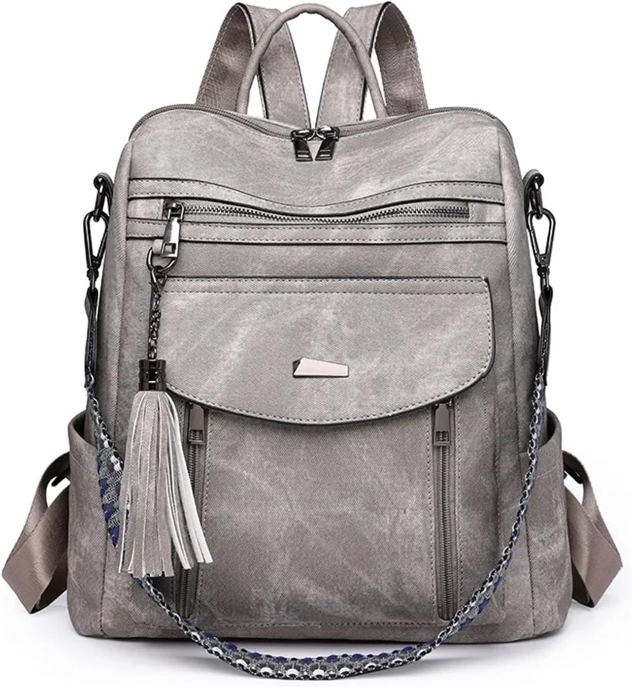 Backpack Purse Leather Fashion Travel For Women Designer Ladies PU Anti Theft Shoulder Bags(Gray)