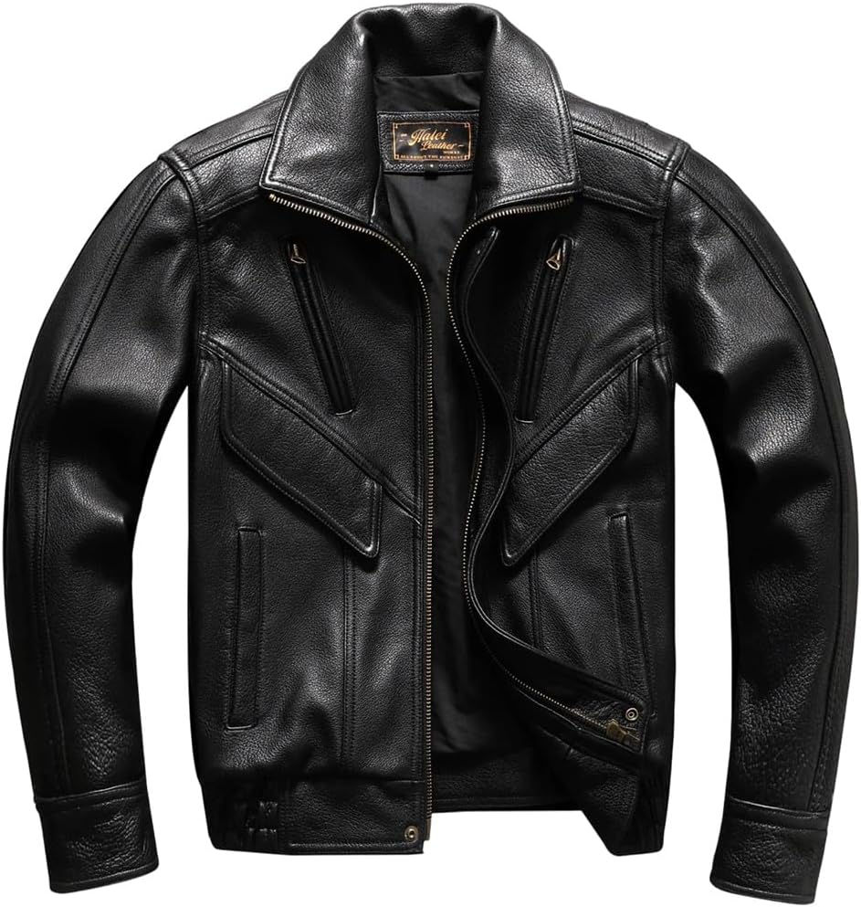 Men Retro Style Plus Size Genuine Natural Sheepskin Loose Turn-Down Collar Leather Coat