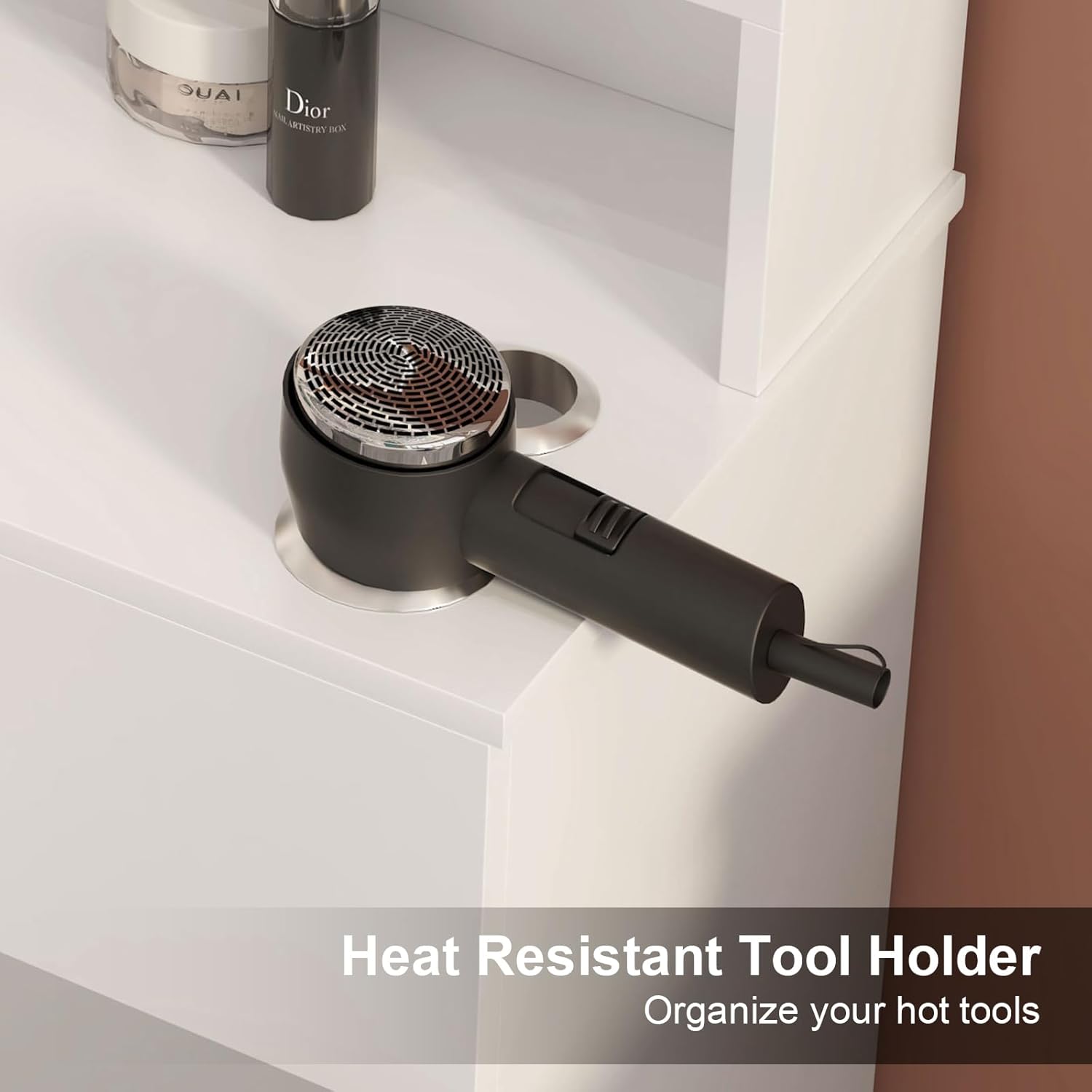 Salon Stations for Hair Stylist, Modern Locking Wall Mount Barber Hair Styling Station, Corner Salon Station Organizer Makeup Vanity for Bedroom, Bathroom, Hairdresser (White-1)