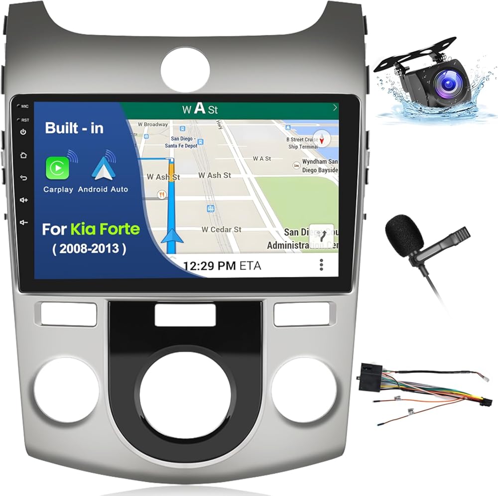 [2+64GB] Android 15 Car Radio for Kia Forte Cerato K3 2008-2013 with Wireless Carplay Android Auto, 9 Inch HD Touchscreen Car Stereo with GPS WiFi Bluetooth FM/RDS EQ SWC Backup Camera MIC
