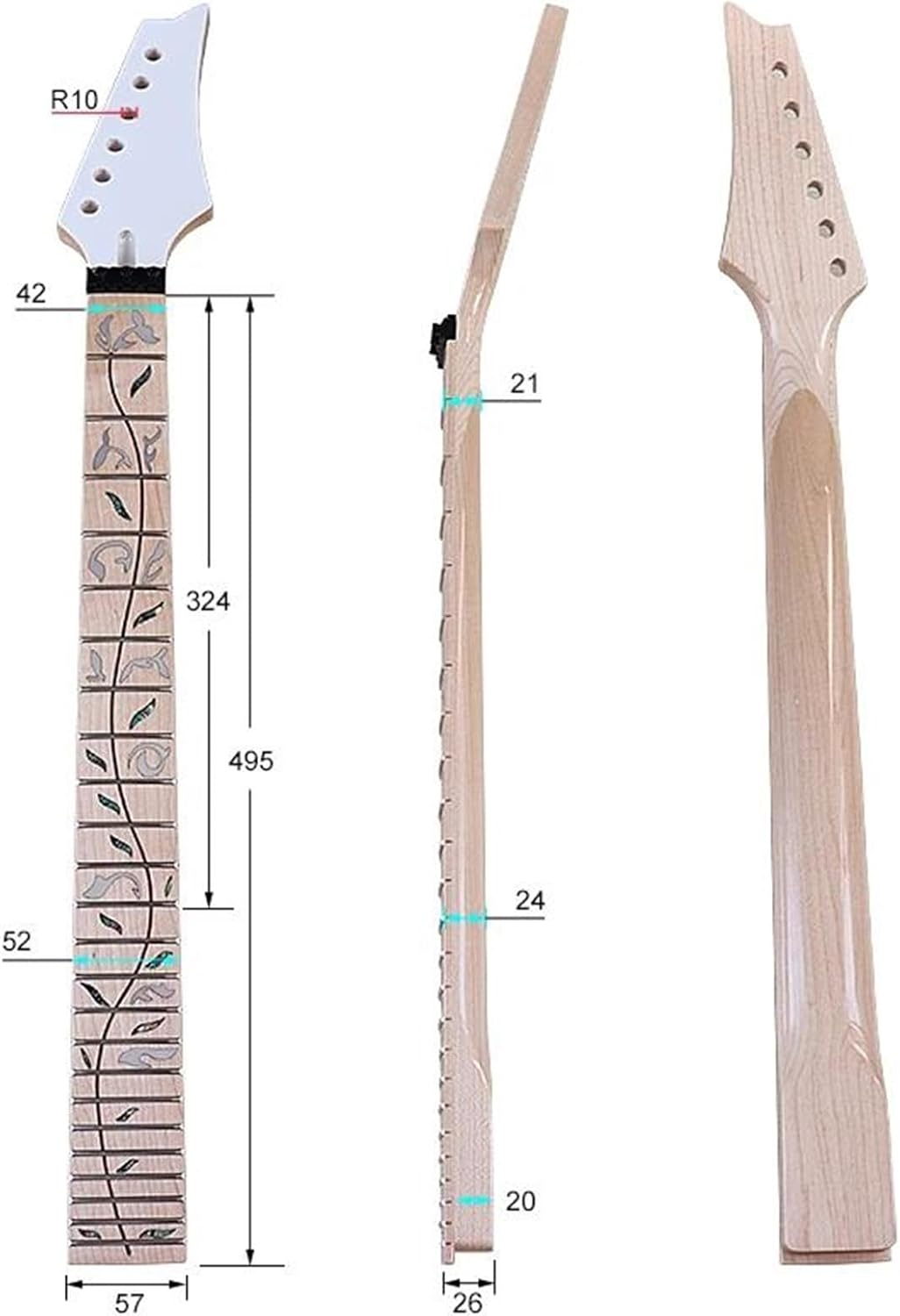 Replacement Guitar Neck Canada Maple 6 Strings Electric Guitar Neck Wood Guitar Neck Matte 24 Frets Gold Color Nut Lock 57mm Heel Width(2)