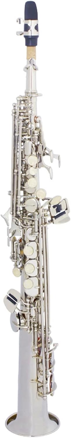 Bb Saxophone Straight Pipe Woodwind Instrument (Color : Silver)
