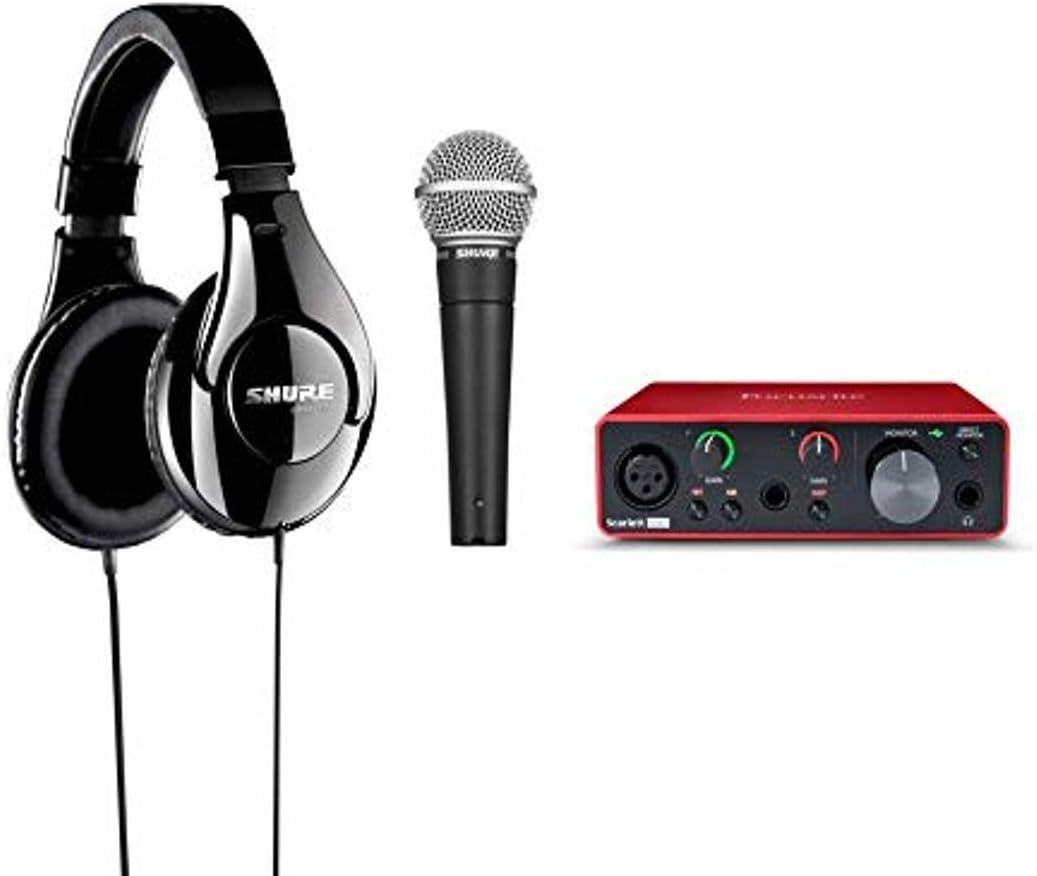 Focusrite Musician’s ‘Up to Eleven’ Bundle from Shure & Focusrite for Guitar and Vocal Recordings, Includes: Scarlett Solo, SM58 Microphone, 25ft XLR Cable, and SRH240A Headphones